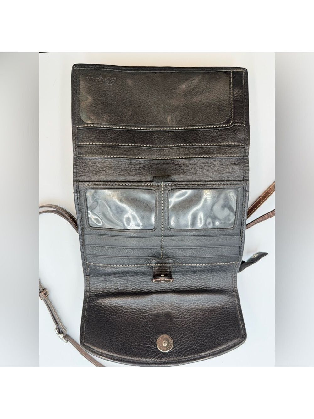 BRIGHTON CROSSBODY ORGANIZER CLUTCH PHONE CHECKBOOK BAG BLACK PEBBLE CROC TRIM - Picture 4 of 5